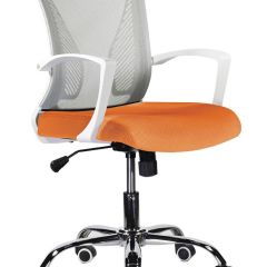 Кресло BRABIX "Wings MG-306", пластик белый, хром, сетка, серое/оранжевое, 532011 в Талице - talica.mebel24.online | фото