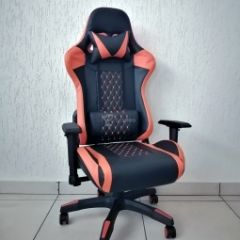 Кресло геймерское Barneo K-53 (черная экокожа оранжевые вставки) в Талице - talica.mebel24.online | фото