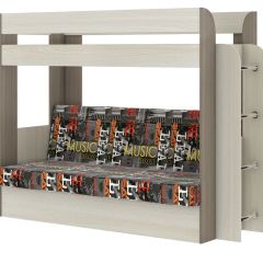 Кровать 2-х ярусная с диваном Карамель 75 (Музыка) Ясень шимо светлый/темный в Талице - talica.mebel24.online | фото