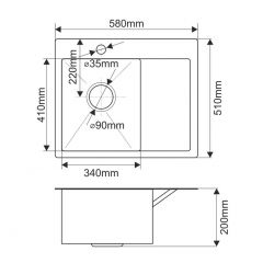 Мойка HD5851L MELANA ProfLine 3,0/200 САТИН врезная прямоугольная с коландером HD5851L в Талице - talica.mebel24.online | фото 2