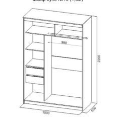 Шкаф-купе №19 Серия 3 Квадро (1500) Ясень Анкор светлый в Талице - talica.mebel24.online | фото 4