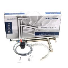 Смеситель д/кухни MELANA-F610303 Stello нерж.сталь, однорычажный, сатин, вытяжной излив в Талице - talica.mebel24.online | фото 2