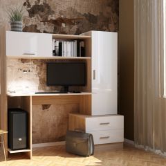 Стол компьютерный ПКС-7 Дуб сонома/Белый глянец в Талице - talica.mebel24.online | фото