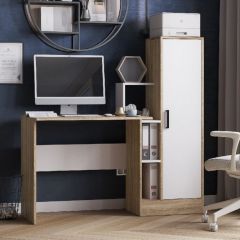 Стол компьютерный СКМ-2 ЛДСП Белый/Дуб сонома в Талице - talica.mebel24.online | фото