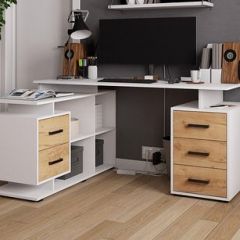 Стол компьютерный угловой СКМУ-3 Белый/Дуб крафт золотой в Талице - talica.mebel24.online | фото