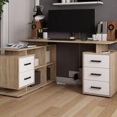 Стол компьютерный угловой СКМУ-3 Белый/Дуб сонома в Талице - talica.mebel24.online | фото