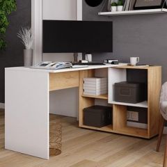 Стол компьютерный угловой СКМУ-4 Белый/Дуб крафт золотой в Талице - talica.mebel24.online | фото