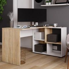 Стол компьютерный угловой СКМУ-4 Белый/Дуб сонома в Талице - talica.mebel24.online | фото