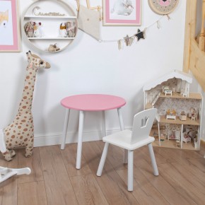 Комплект детский стол КРУГЛЫЙ и стул КОРОНА ROLTI Baby (розовая столешница/белое сиденье/белые ножки) в Талице - talica.mebel24.online | фото