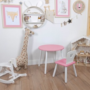 Комплект детский стол КРУГЛЫЙ и стул КОРОНА ROLTI Baby (розовая столешница/розовое сиденье/белые ножки) в Талице - talica.mebel24.online | фото