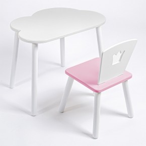 Комплект детский стол ОБЛАЧКО и стул КОРОНА ROLTI Baby (белая столешница/розовое сиденье/белые ножки) в Талице - talica.mebel24.online | фото