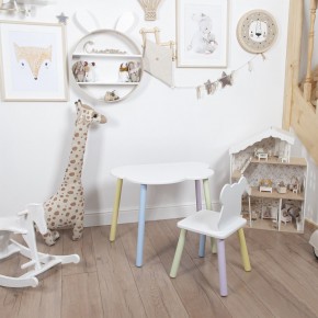 Комплект детский стол ОБЛАЧКО и стул МИШКА ROLTI Baby (белая столешница/белое сиденье/цветные ножки) в Талице - talica.mebel24.online | фото