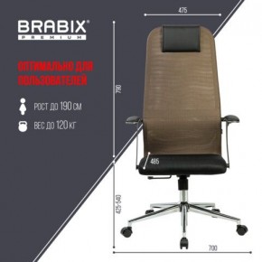 Кресло BRABIX PREMIUM "Ultimate EX-801" хром, плотная двойная сетка Х2, черное/коричневое, 532920 в Талице - talica.mebel24.online | фото 6