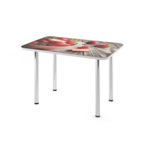 Стол кухонный Классик фотопечать клубника F-312 В1 белый в Талице - talica.mebel24.online | фото