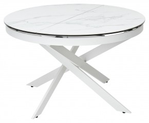 Стол TRENTO 120 HIGH GLOSS STATUARIO Белый мрамор глянцевый, керамика/ белый каркас, ®DISAUR в Талице - talica.mebel24.online | фото 1