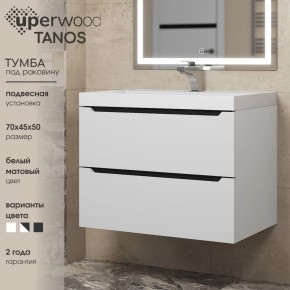 Тумба под раковину Uperwood Tanos 70 см, подвесная, белая/графит в Талице - talica.mebel24.online | фото 3